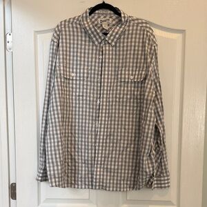 Duluth Trading Co Gray and White Gingham Button-Down Shirt